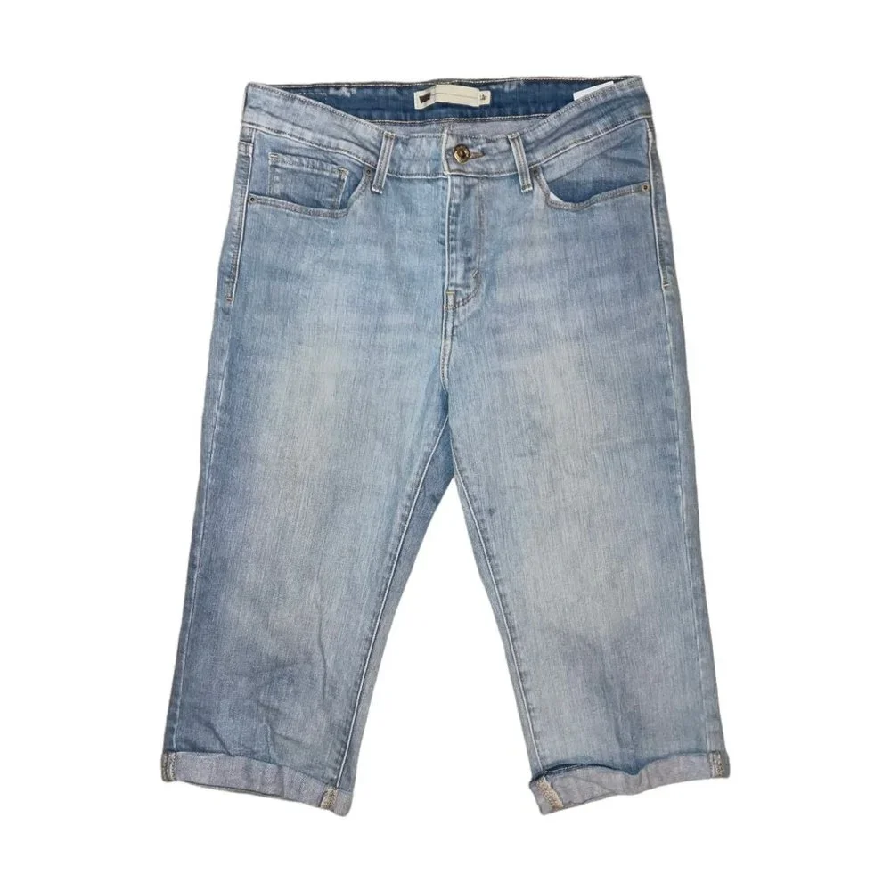 Levis Light Wash Cuffed Capris Jeans Petites Womens 12P 16 - Picture 2 of 8